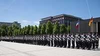 Soldiers lined up on the parade grounds