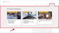 Die Subnavigation zum Hauptnavigationspunkt "Mediathek" ist rot umrandet