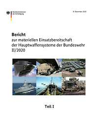 Cover mit Text „Bericht zur materiellen Einsatzbereitschaft der Hauptwaffensysteme der Bundeswehr“ und Ausrüstungs-Fotos