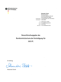 Das Deckblatt mit handgeschriebener Unterschrift des Ressortforschungsplans 2023
