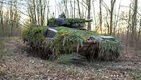 Ein Schützenpanzer Puma steht im bewaldeten Gelände.