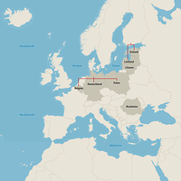 Alternativer Bildbeschreibungstext Eine Übersichtskarte von Europa, darauf eingezeichnet die anerkannten Missionen der Bundeswehr.